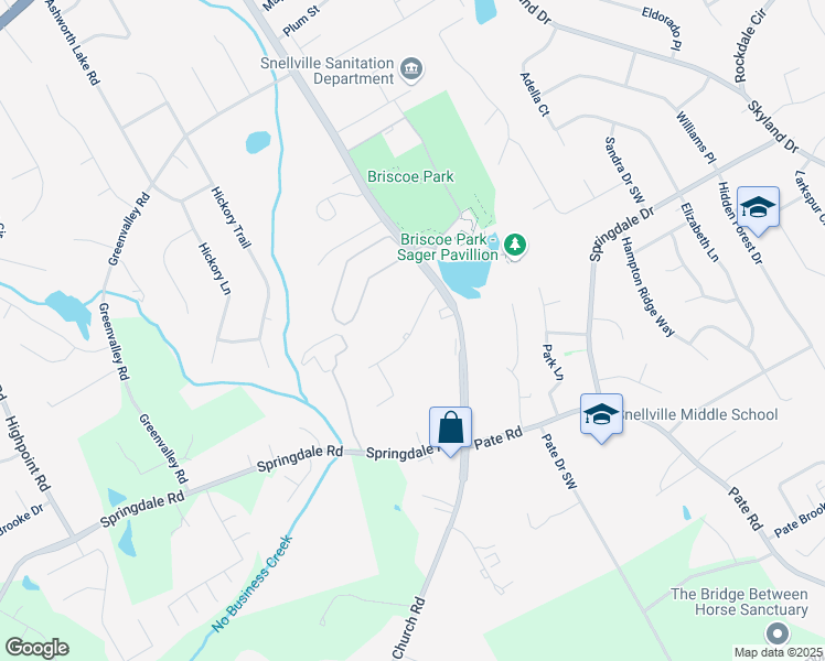 map of restaurants, bars, coffee shops, grocery stores, and more near 2610-2640 Parkside Way SW in Snellville