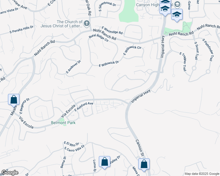 map of restaurants, bars, coffee shops, grocery stores, and more near 5420 East Big Sky Lane in Anaheim