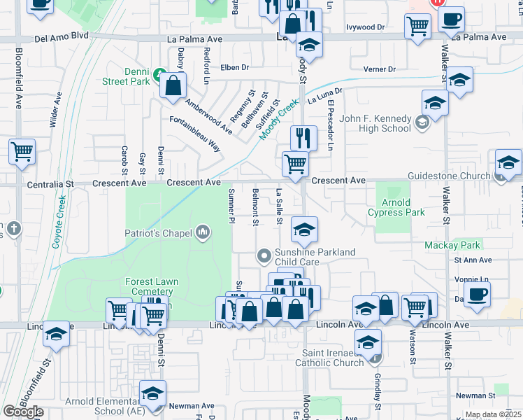 map of restaurants, bars, coffee shops, grocery stores, and more near 8622 Belmont Street in Cypress