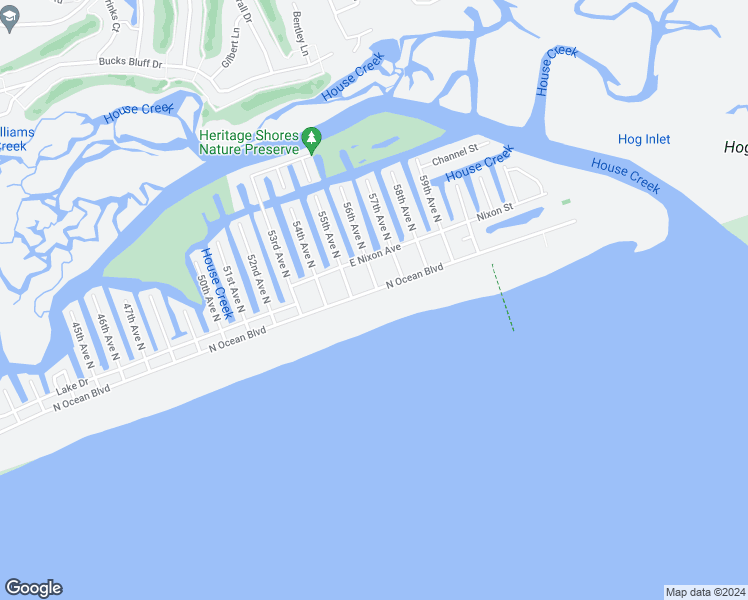 map of restaurants, bars, coffee shops, grocery stores, and more near 5508 North Ocean Boulevard in North Myrtle Beach