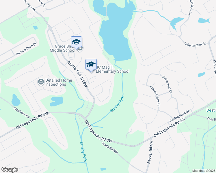 map of restaurants, bars, coffee shops, grocery stores, and more near 3965 Brushymill Court in Loganville