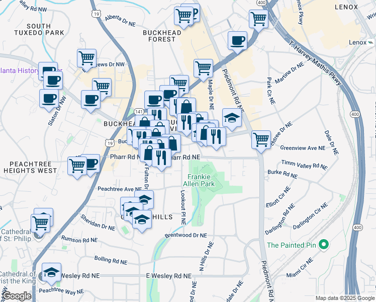 map of restaurants, bars, coffee shops, grocery stores, and more near in Atlanta