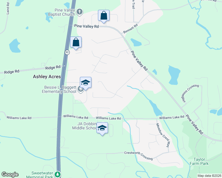 map of restaurants, bars, coffee shops, grocery stores, and more near 54 Kacey Court in Powder Springs