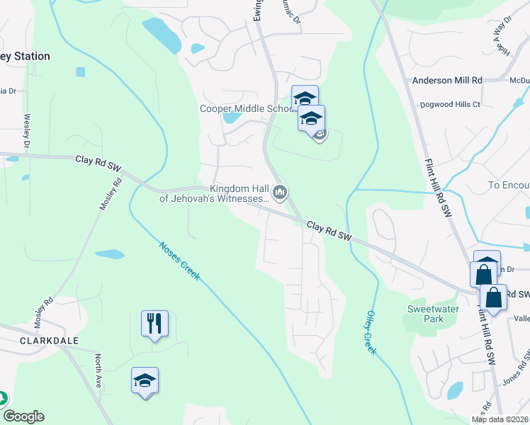 map of restaurants, bars, coffee shops, grocery stores, and more near 3335 Cypress Club Trail in Austell