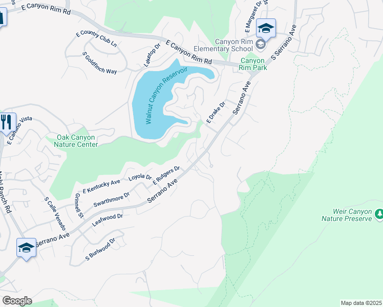 map of restaurants, bars, coffee shops, grocery stores, and more near 7030 East Creek Side Lane in Anaheim