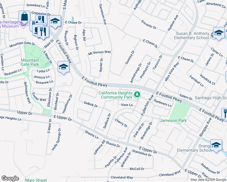 map of restaurants, bars, coffee shops, grocery stores, and more near 554 Pointe Vista Court in Corona