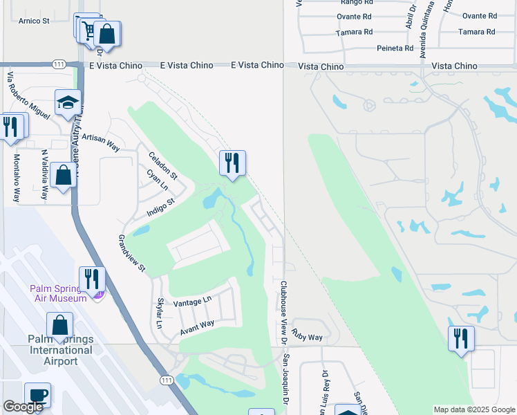 map of restaurants, bars, coffee shops, grocery stores, and more near 4650 Kellogg Way in Palm Springs