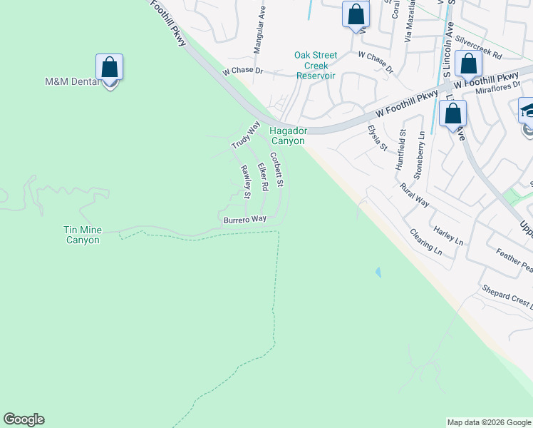 map of restaurants, bars, coffee shops, grocery stores, and more near 3653 Elker Road in Corona