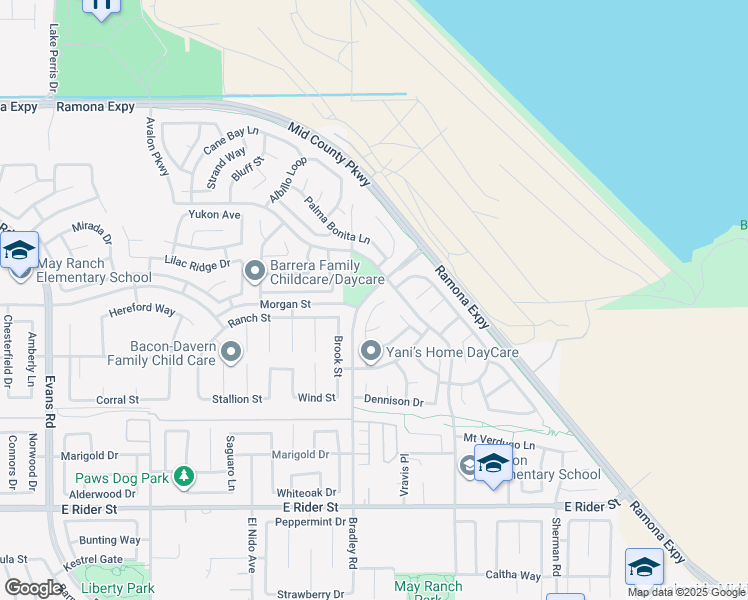 map of restaurants, bars, coffee shops, grocery stores, and more near 3860 Bella Isola Lane in Perris