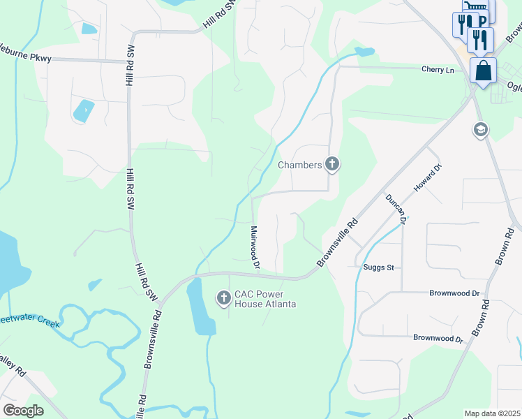 map of restaurants, bars, coffee shops, grocery stores, and more near 4930 Muirwood Drive in Powder Springs