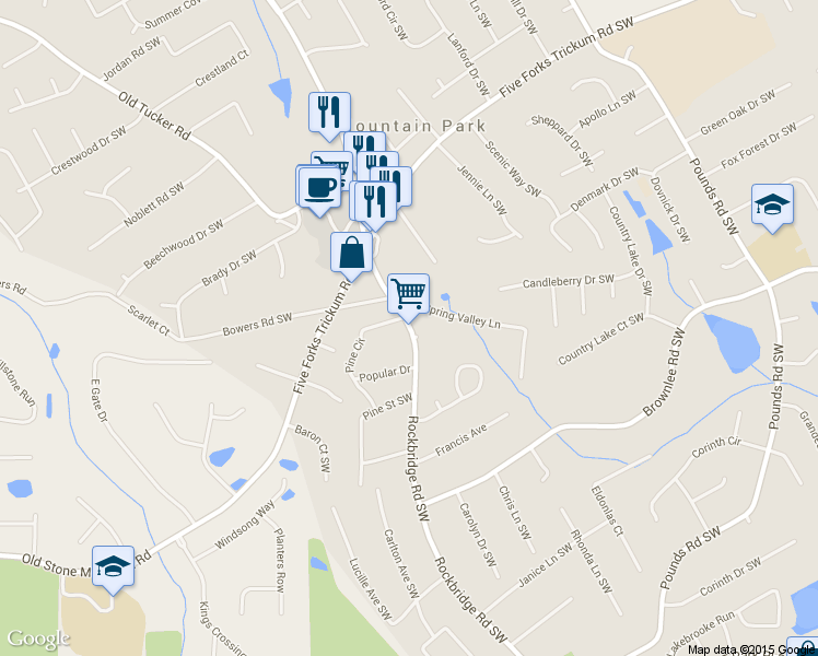 map of restaurants, bars, coffee shops, grocery stores, and more near 2540 Rockbridge Rd in Stone Mountain
