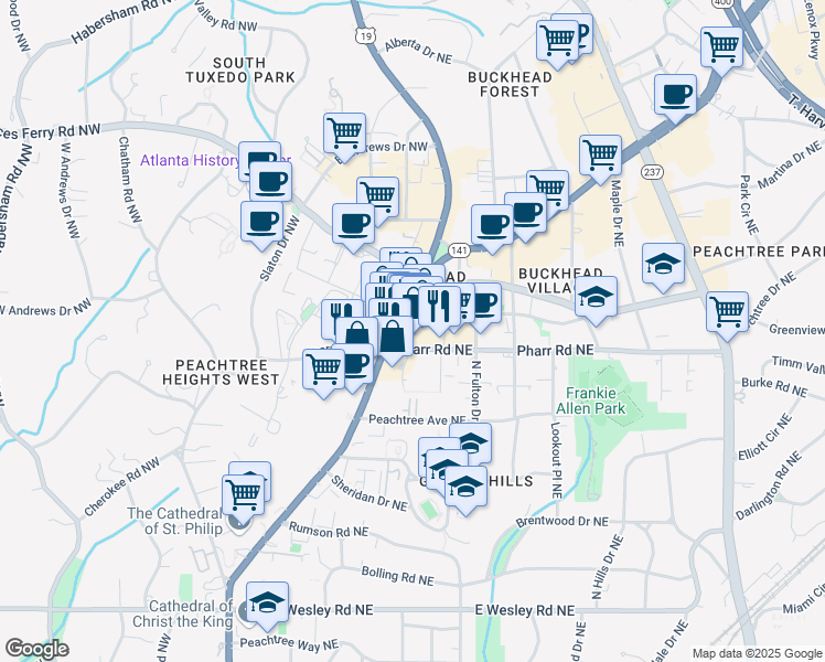 map of restaurants, bars, coffee shops, grocery stores, and more near 3027 Bolling Way Northeast in Atlanta