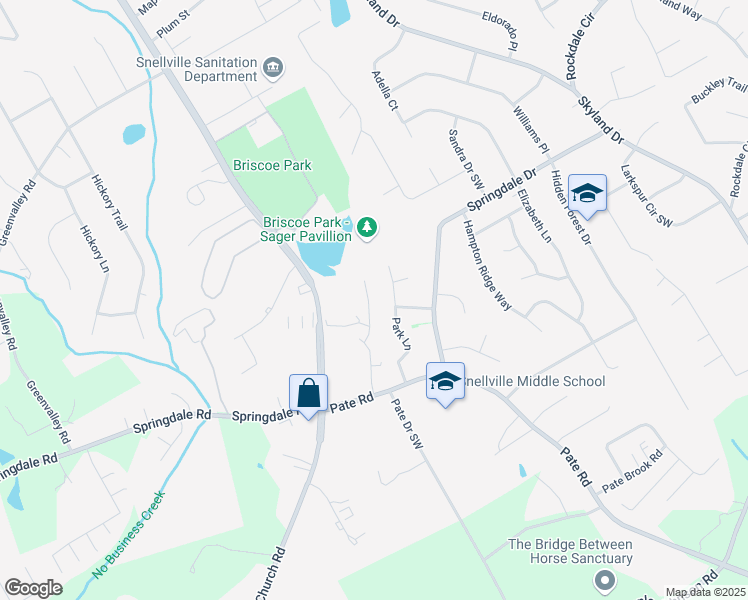 map of restaurants, bars, coffee shops, grocery stores, and more near 3025 Sonya Lane in Snellville