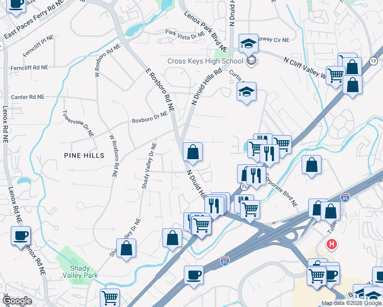 map of restaurants, bars, coffee shops, grocery stores, and more near 6312 Brixworth Place in Atlanta