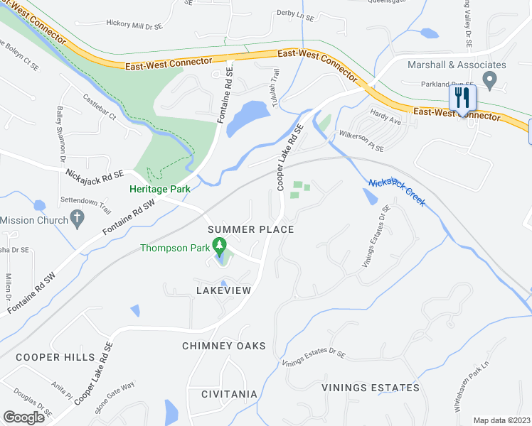 map of restaurants, bars, coffee shops, grocery stores, and more near 4747 Legacy Cove Lane in Mableton