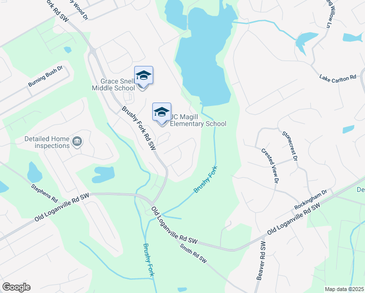 map of restaurants, bars, coffee shops, grocery stores, and more near 1000 Brushystone Drive in Loganville