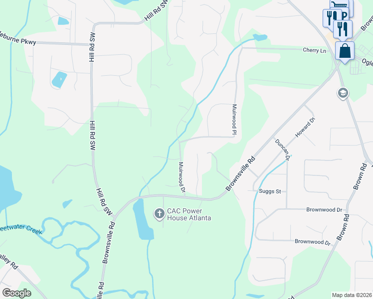 map of restaurants, bars, coffee shops, grocery stores, and more near 4930 Muirwood Drive in Powder Springs