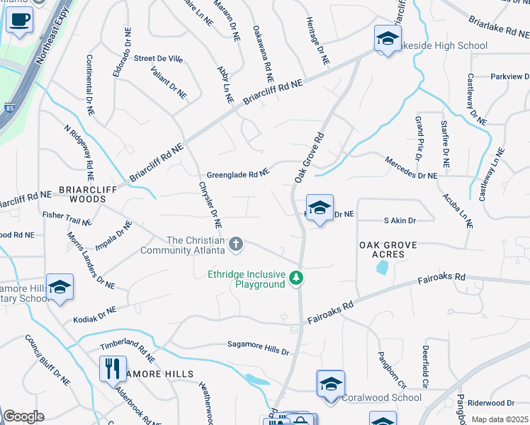 map of restaurants, bars, coffee shops, grocery stores, and more near 2376 Academy Court Northeast in Atlanta