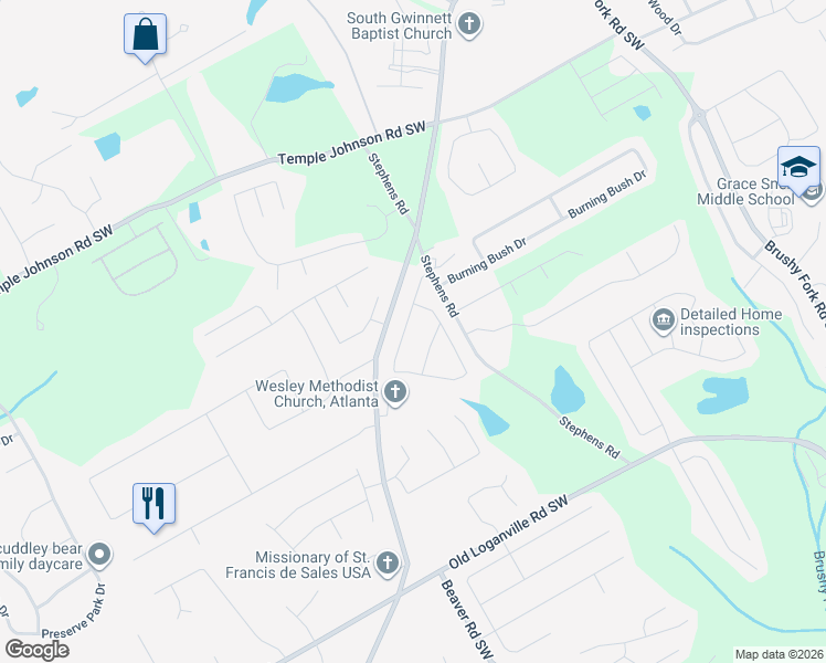 map of restaurants, bars, coffee shops, grocery stores, and more near 1480 Rose Pointe Drive in Loganville