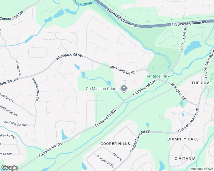 map of restaurants, bars, coffee shops, grocery stores, and more near 4742 Warrior Way Southeast in Mableton