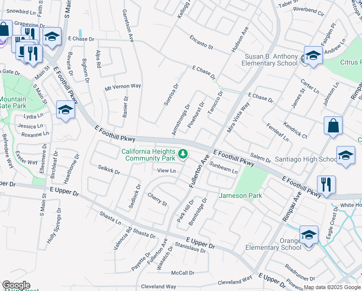 map of restaurants, bars, coffee shops, grocery stores, and more near 759 Pointe Vista Lane in Corona