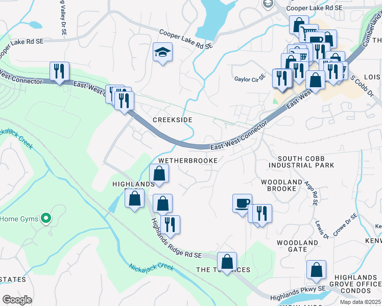 map of restaurants, bars, coffee shops, grocery stores, and more near 308 Holbrook Road in Smyrna