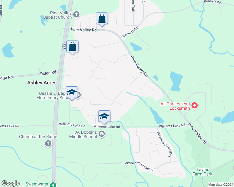 map of restaurants, bars, coffee shops, grocery stores, and more near 252 Pine Valley Drive in Powder Springs