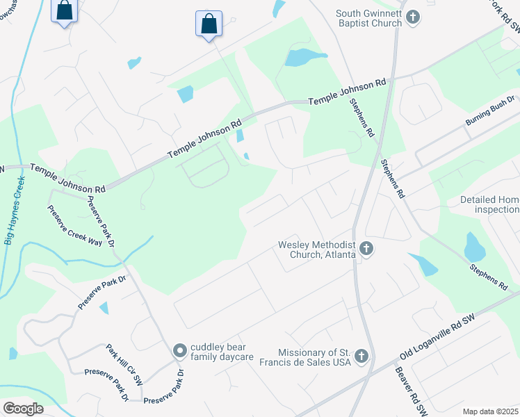 map of restaurants, bars, coffee shops, grocery stores, and more near 3479 Woodruff Ridge Lane Southwest in Loganville