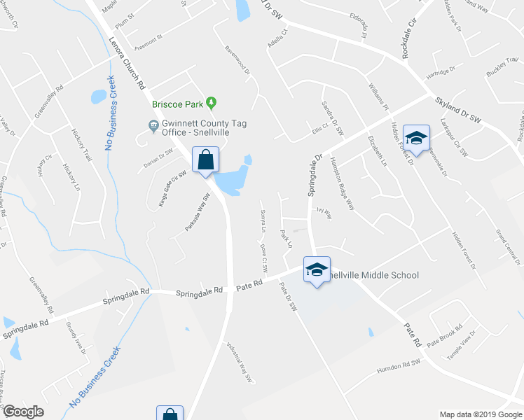 map of restaurants, bars, coffee shops, grocery stores, and more near 3007 Sonya Lane in Snellville