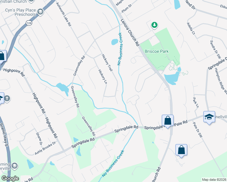 map of restaurants, bars, coffee shops, grocery stores, and more near 2881 Hickory Trail in Snellville