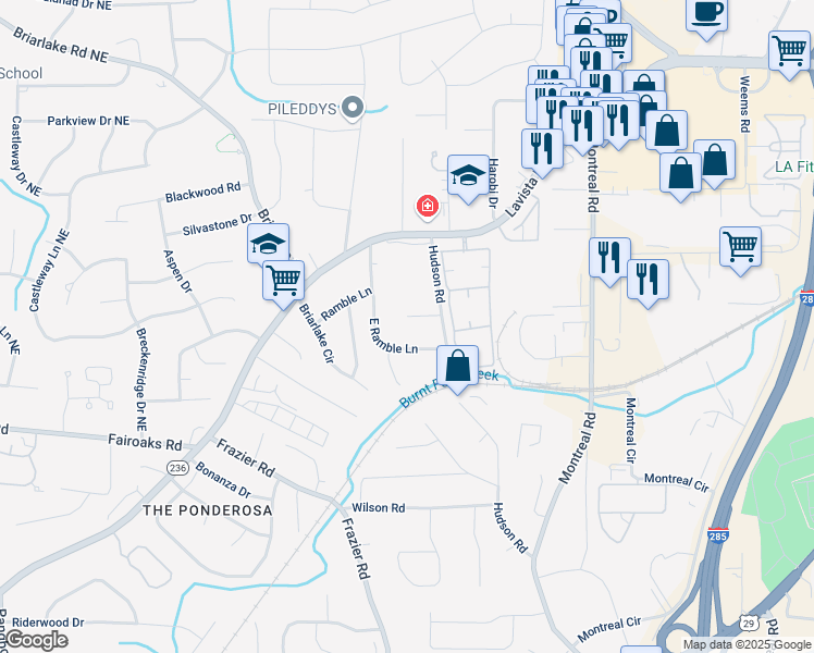 map of restaurants, bars, coffee shops, grocery stores, and more near 3047 Hudson Court in Decatur