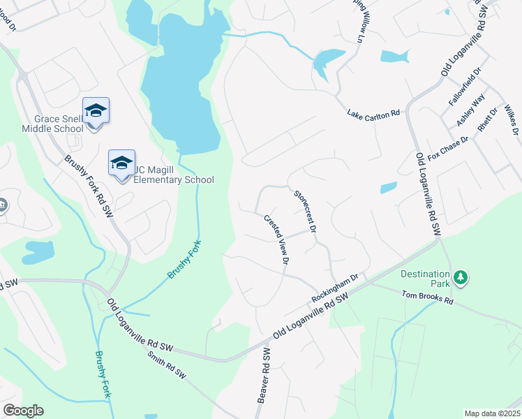 map of restaurants, bars, coffee shops, grocery stores, and more near 457 Crested View Drive in Loganville