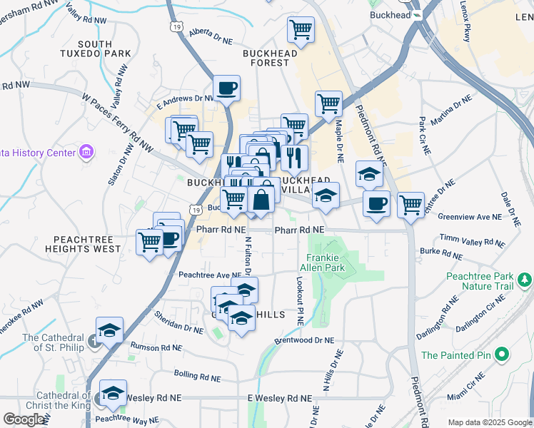 map of restaurants, bars, coffee shops, grocery stores, and more near in Atlanta