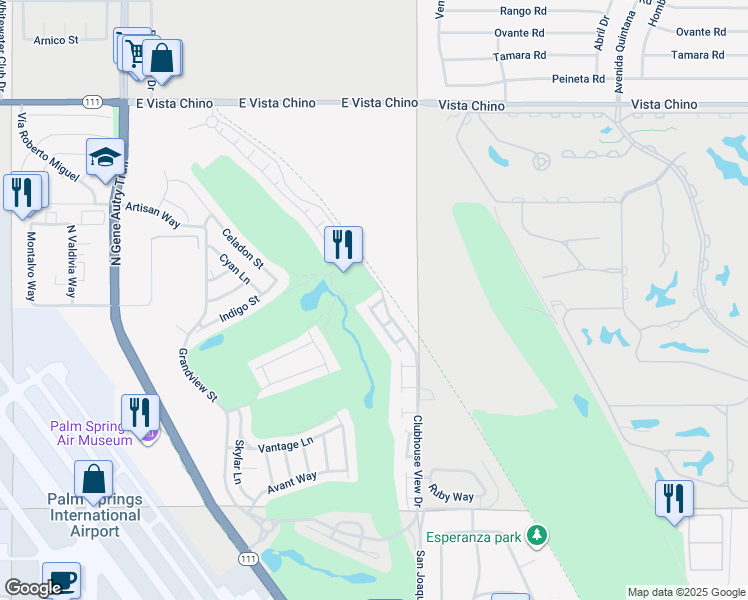 map of restaurants, bars, coffee shops, grocery stores, and more near 4631 Kellogg Way in Palm Springs