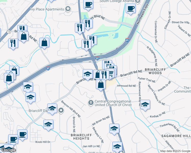 map of restaurants, bars, coffee shops, grocery stores, and more near 2779 Clairmont Road in Atlanta