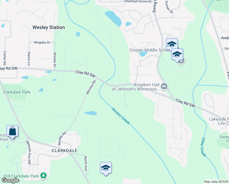 map of restaurants, bars, coffee shops, grocery stores, and more near 3253 Clay Road Southwest in Austell