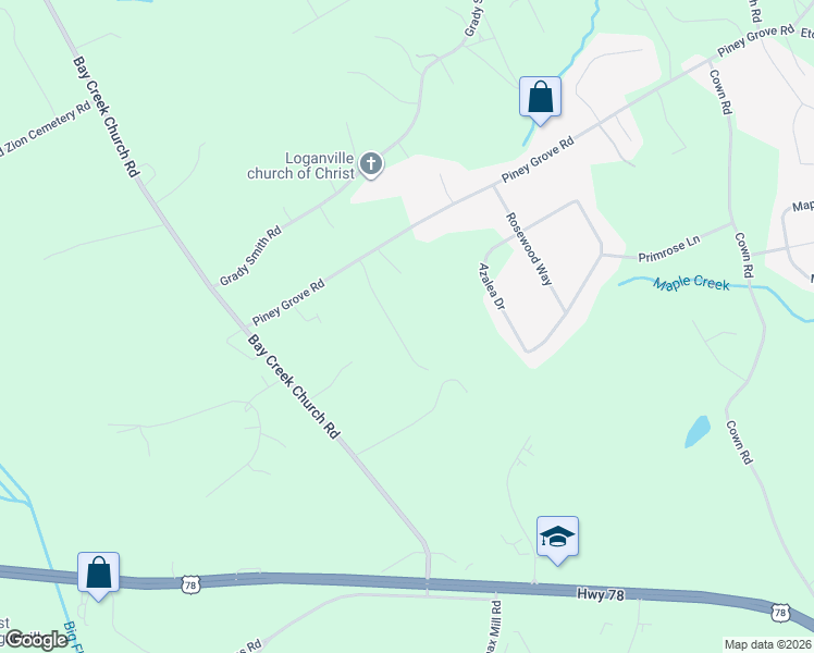 map of restaurants, bars, coffee shops, grocery stores, and more near 2108 Summit Court in Loganville