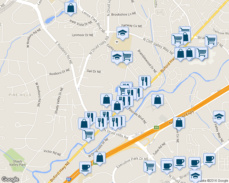 map of restaurants, bars, coffee shops, grocery stores, and more near 1333 Keys Lake Drive Northeast in Atlanta