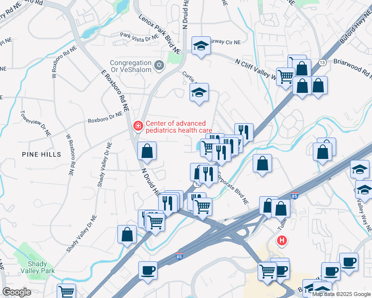 map of restaurants, bars, coffee shops, grocery stores, and more near 1333 Keys Lake Drive Northeast in Atlanta