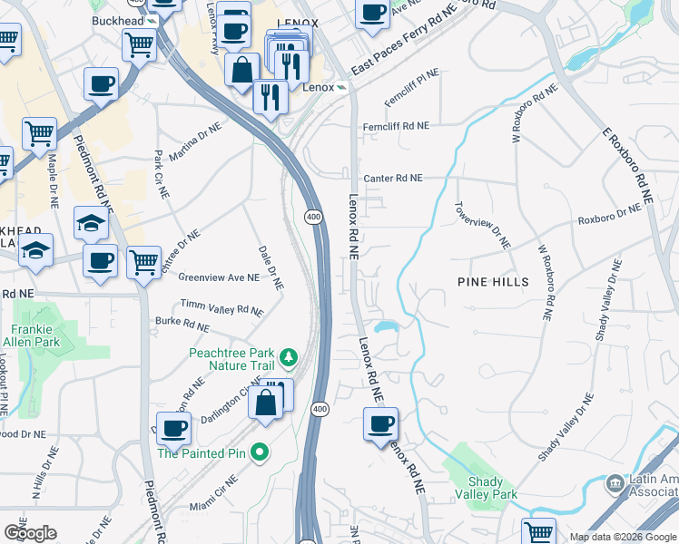 map of restaurants, bars, coffee shops, grocery stores, and more near 3067 Stone Gate Drive Northeast in Atlanta