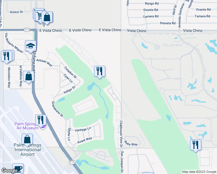 map of restaurants, bars, coffee shops, grocery stores, and more near 4631 Kellogg Way in Palm Springs