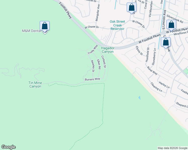 map of restaurants, bars, coffee shops, grocery stores, and more near 3629 Rawley Street in Corona