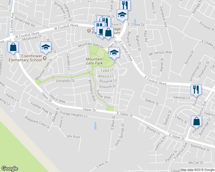 map of restaurants, bars, coffee shops, grocery stores, and more near 241 Kilworth Drive in Corona