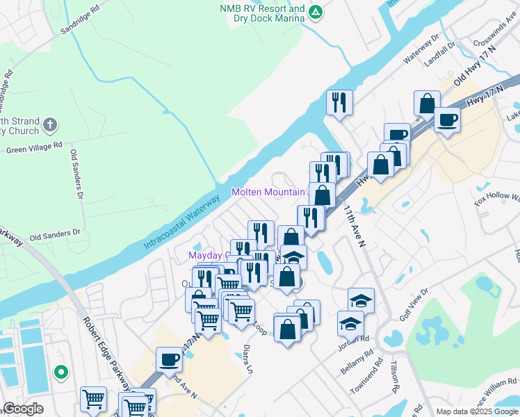 map of restaurants, bars, coffee shops, grocery stores, and more near 1514 Festival Avenue in North Myrtle Beach