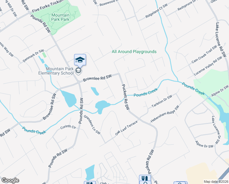 map of restaurants, bars, coffee shops, grocery stores, and more near 1736 Stillwood Forest Drive Southwest in Lilburn