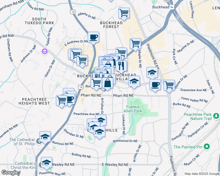 map of restaurants, bars, coffee shops, grocery stores, and more near in Atlanta