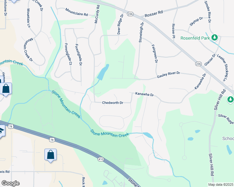 map of restaurants, bars, coffee shops, grocery stores, and more near 1887 Chedworth Court in Stone Mountain