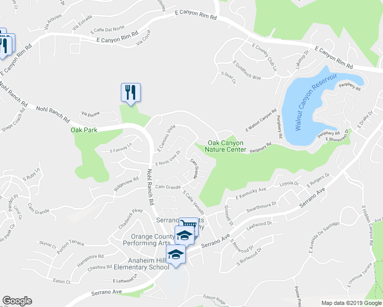 map of restaurants, bars, coffee shops, grocery stores, and more near 6511 Círculo Dali in Anaheim
