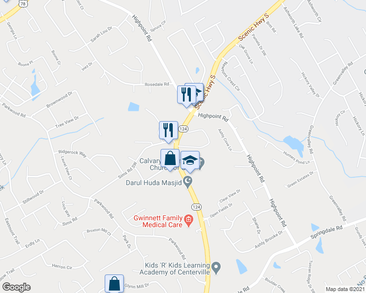 map of restaurants, bars, coffee shops, grocery stores, and more near 3176 Gwinnstone Cir SW in Snellville