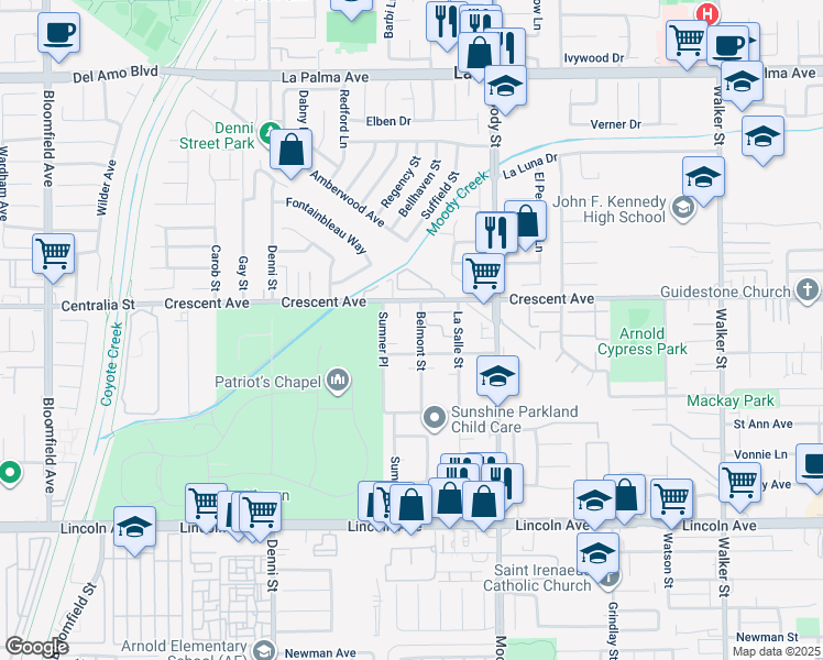map of restaurants, bars, coffee shops, grocery stores, and more near 8512 Belmont Street in Cypress